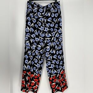 ANN TAYLOR PETITE FLORAL BLACK LILAC AND ORANGE‎ WIDE LEG PANTS
